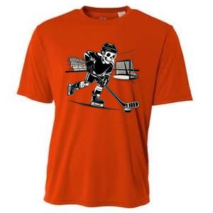 Skeleton Hockey Player In Action Ice Hockey Cute Gift Cooling Performance Crew T-Shirt