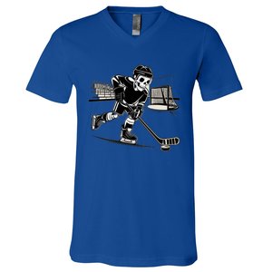 Skeleton Hockey Player In Action Ice Hockey Cute Gift V-Neck T-Shirt