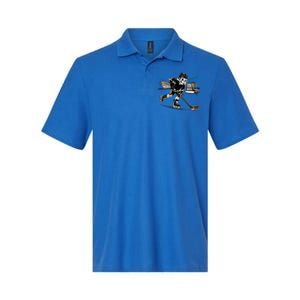 Skeleton Hockey Player In Action Ice Hockey Cute Gift Softstyle Adult Sport Polo