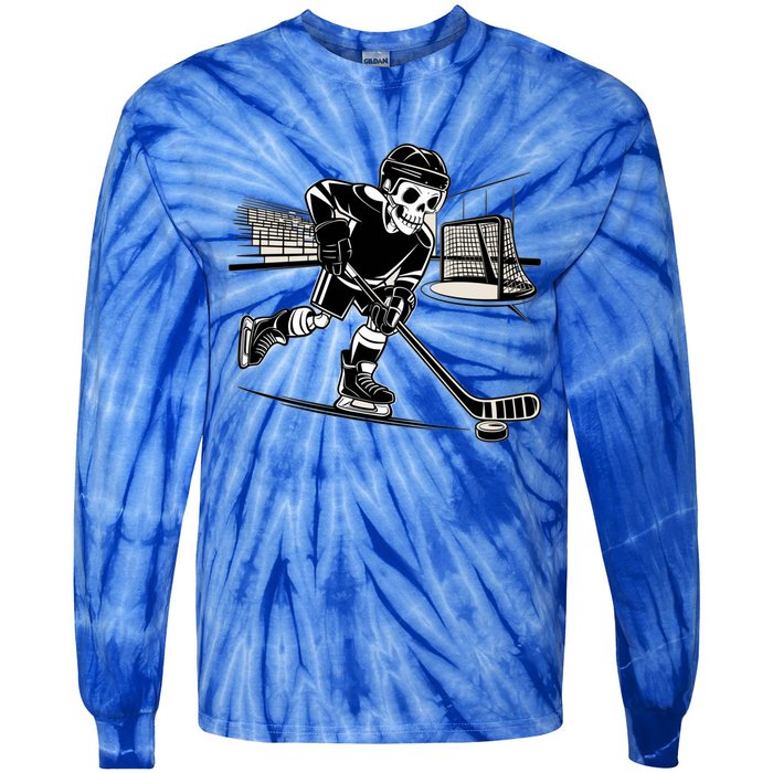 Skeleton Hockey Player In Action Ice Hockey Cute Gift Tie-Dye Long Sleeve Shirt