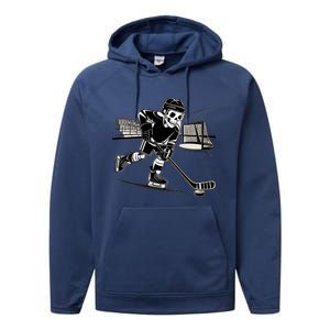 Skeleton Hockey Player In Action Ice Hockey Cute Gift Performance Fleece Hoodie