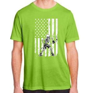 Skeleton Hockey Playing American Flag Ice Hockey Halloween Funny Gift Adult ChromaSoft Performance T-Shirt