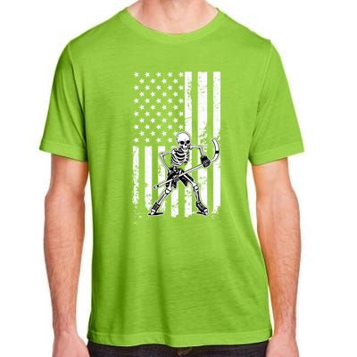 Skeleton Hockey Playing American Flag Ice Hockey Halloween Funny Gift Adult ChromaSoft Performance T-Shirt