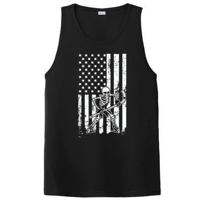 Skeleton Hockey Playing American Flag Ice Hockey Halloween Funny Gift PosiCharge Competitor Tank