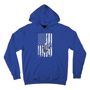 Skeleton Hockey Playing American Flag Ice Hockey Halloween Funny Gift Hoodie