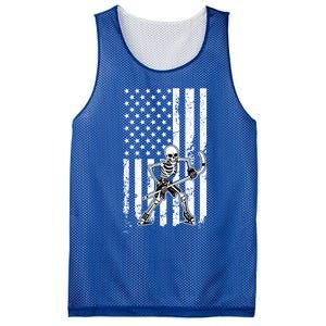 Skeleton Hockey Playing American Flag Ice Hockey Halloween Funny Gift Mesh Reversible Basketball Jersey Tank