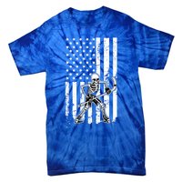 Skeleton Hockey Playing American Flag Ice Hockey Halloween Funny Gift Tie-Dye T-Shirt