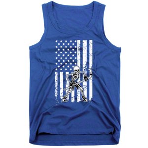 Skeleton Hockey Playing American Flag Ice Hockey Halloween Funny Gift Tank Top