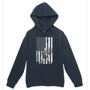 Skeleton Hockey Playing American Flag Ice Hockey Halloween Funny Gift Urban Pullover Hoodie