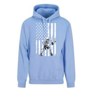 Skeleton Hockey Playing American Flag Ice Hockey Halloween Funny Gift Unisex Surf Hoodie