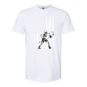 Skeleton Hockey Playing American Flag Ice Hockey Halloween Funny Gift Softstyle CVC T-Shirt