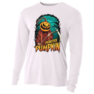 Spooky Halloween Pumpkin Graphic Cooling Performance Long Sleeve Crew