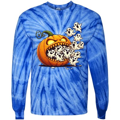 Scary Halloween Pumpkin Eating Ghosts Jackolantern Ghost Gift Tie-Dye Long Sleeve Shirt