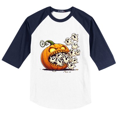 Scary Halloween Pumpkin Eating Ghosts Jackolantern Ghost Gift Baseball Sleeve Shirt