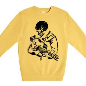 Skeleton Head Playing Acoustic His Guitar Great Premium Crewneck Sweatshirt