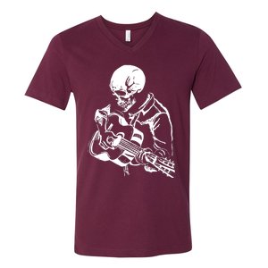 Skeleton Head Playing Acoustic His Guitar Great V-Neck T-Shirt