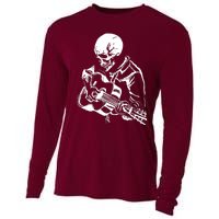 Skeleton Head Playing Acoustic His Guitar Great Cooling Performance Long Sleeve Crew