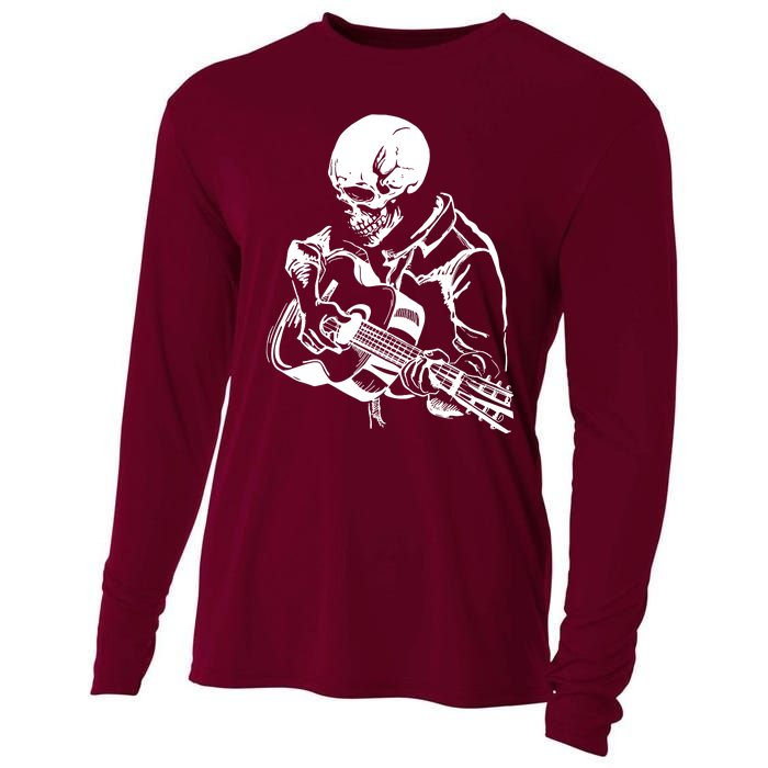 Skeleton Head Playing Acoustic His Guitar Great Cooling Performance Long Sleeve Crew