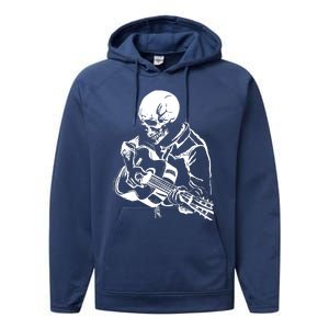 Skeleton Head Playing Acoustic His Guitar Great Performance Fleece Hoodie