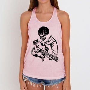 Skeleton Head Playing Acoustic His Guitar Great Women's Knotted Racerback Tank