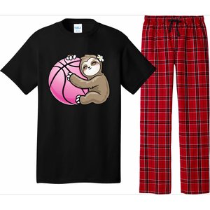 Sloth Hug Pink Ball Basketball Sports Lover Cute Pajama Set