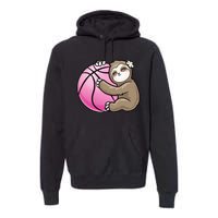 Sloth Hug Pink Ball Basketball Sports Lover Cute Premium Hoodie