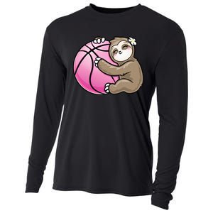 Sloth Hug Pink Ball Basketball Sports Lover Cute Cooling Performance Long Sleeve Crew