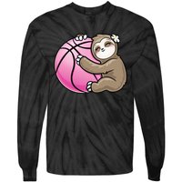 Sloth Hug Pink Ball Basketball Sports Lover Cute Tie-Dye Long Sleeve Shirt