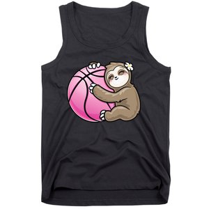 Sloth Hug Pink Ball Basketball Sports Lover Cute Tank Top