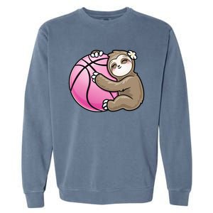 Sloth Hug Pink Ball Basketball Sports Lover Cute Garment-Dyed Sweatshirt