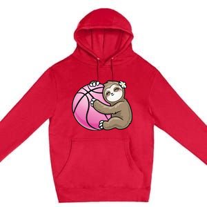 Sloth Hug Pink Ball Basketball Sports Lover Cute Premium Pullover Hoodie