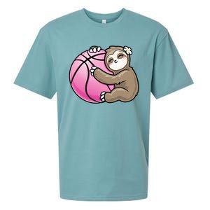 Sloth Hug Pink Ball Basketball Sports Lover Cute Sueded Cloud Jersey T-Shirt