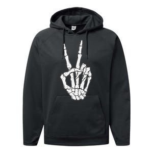 Skeleton Hand Peace Sign Bone Performance Fleece Hoodie