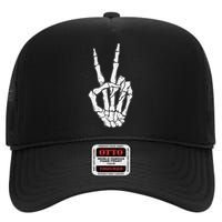 Skeleton Hand Peace Sign Bone High Crown Mesh Back Trucker Hat