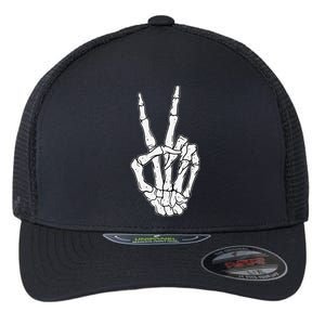 Skeleton Hand Peace Sign Bone Flexfit Unipanel Trucker Cap