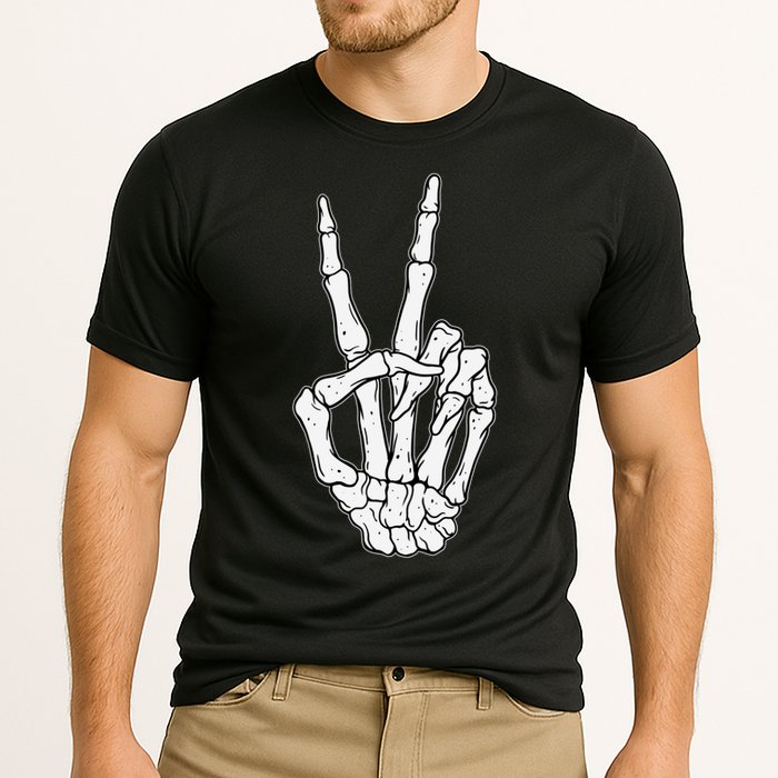 Skeleton Hand Peace Sign Bone Cooling Performance Crew T-Shirt