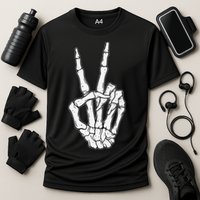 Skeleton Hand Peace Sign Bone Cooling Performance Crew T-Shirt