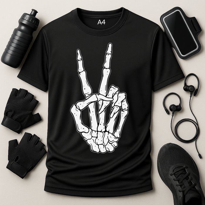 Skeleton Hand Peace Sign Bone Cooling Performance Crew T-Shirt