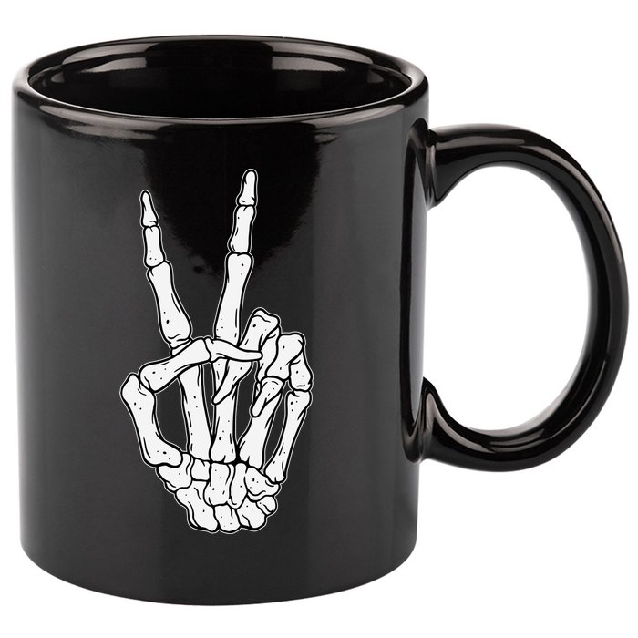 Skeleton Hand Peace Sign Bone 11oz C Handle Ceramic Mug