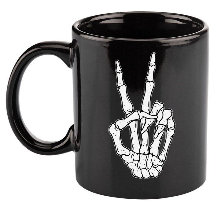 Skeleton Hand Peace Sign Bone 11oz C Handle Ceramic Mug