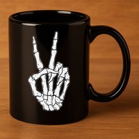Skeleton Hand Peace Sign Bone 11oz C Handle Ceramic Mug