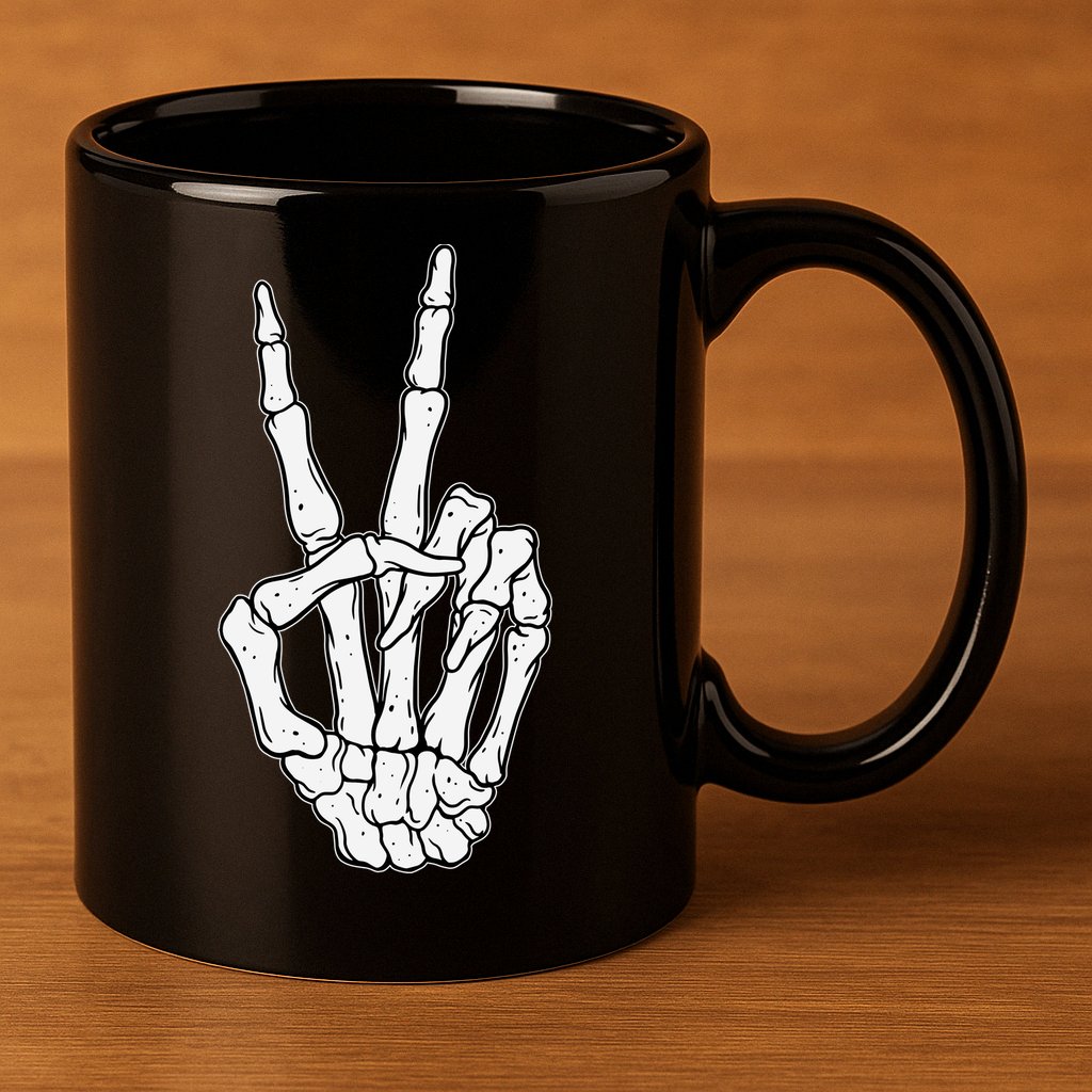 Skeleton Hand Peace Sign Bone 11oz C Handle Ceramic Mug
