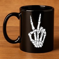 Skeleton Hand Peace Sign Bone 11oz C Handle Ceramic Mug