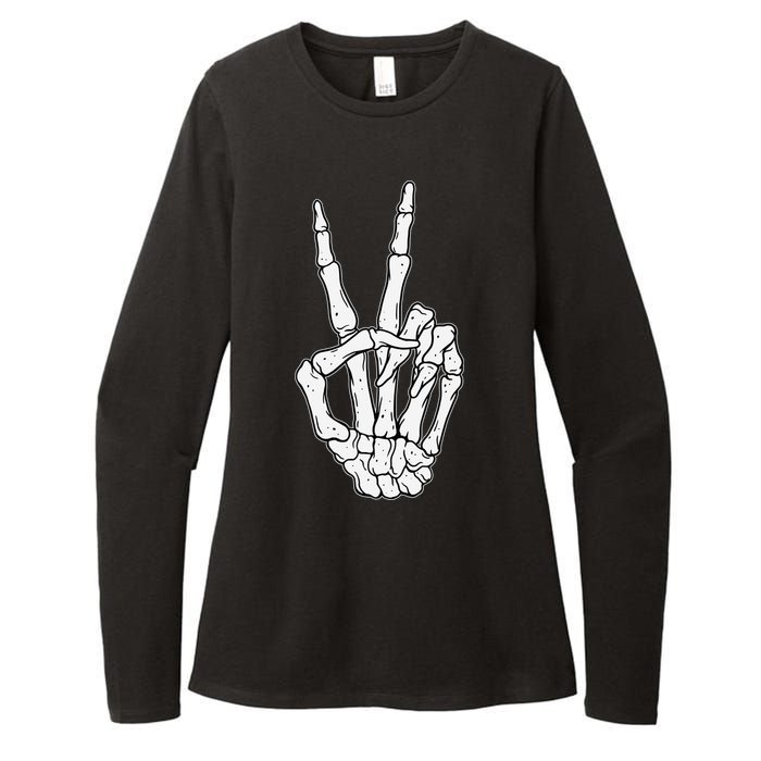 Skeleton Hand Peace Sign Bone Womens CVC Long Sleeve Shirt