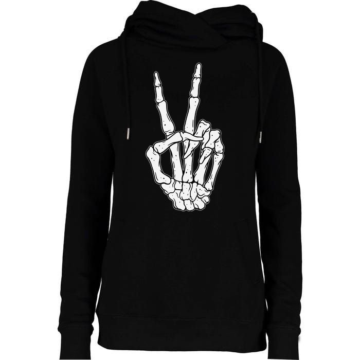 Skeleton Hand Peace Sign Bone Womens Funnel Neck Pullover Hood