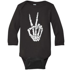 Skeleton Hand Peace Sign Bone Baby Long Sleeve Bodysuit