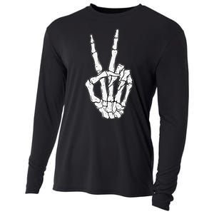 Skeleton Hand Peace Sign Bone Cooling Performance Long Sleeve Crew