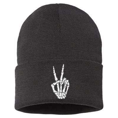 Skeleton Hand Peace Sign Bone Sustainable Knit Beanie