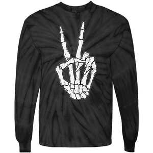 Skeleton Hand Peace Sign Bone Tie-Dye Long Sleeve Shirt