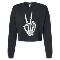 Skeleton Hand Peace Sign Bone Cropped Pullover Crew